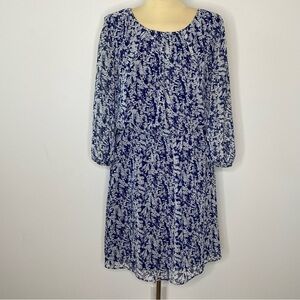 AB Studio Blue Floral Sheer Sleeve Dress